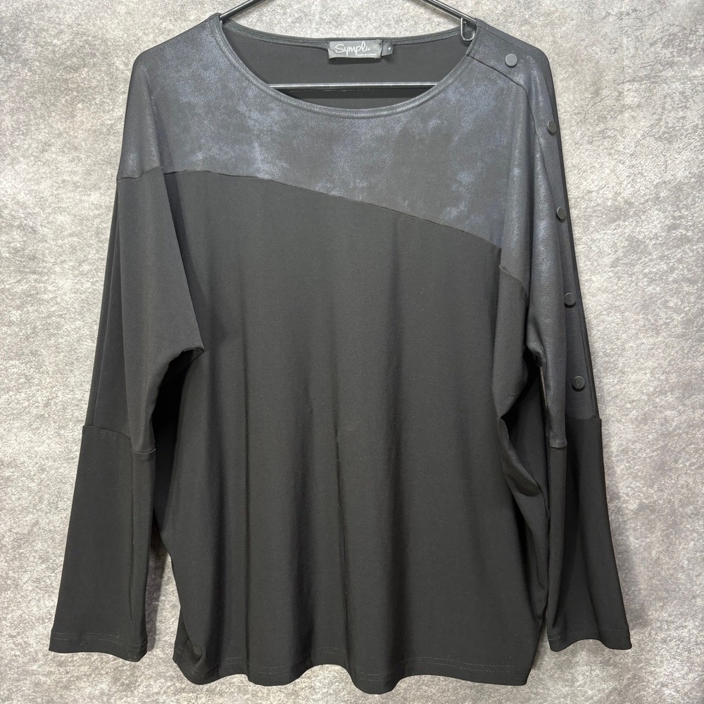 Sympli Colorblock Stretchy Knit Top Womens 4 Black 3/4 Dolman Sleeve Minimalist